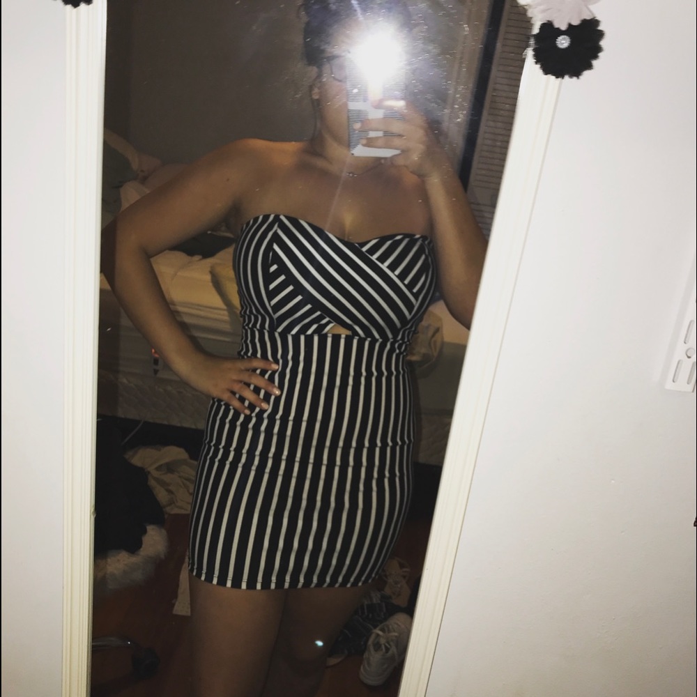 Black & White Strapless Mini Dress